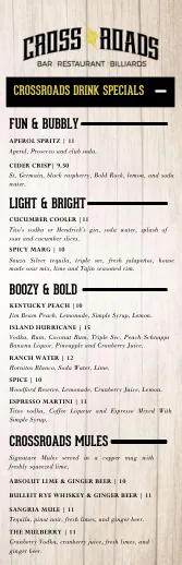 The printed Drinks Menu